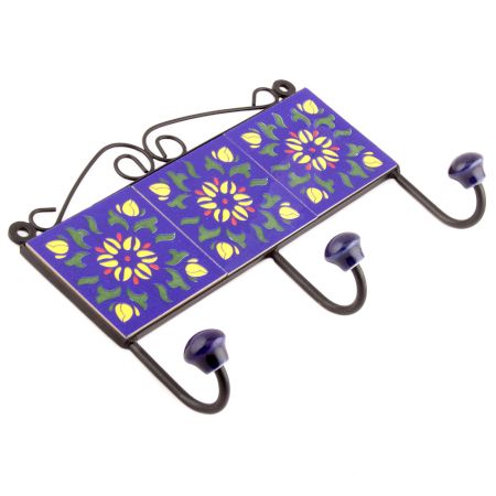 Navy Blue Ceramic Floral Tiles Hooks Online